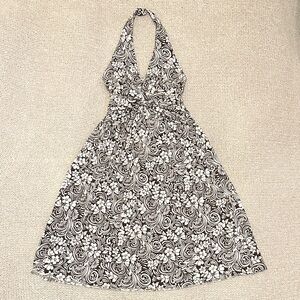 Vintage 2000s brown and white halter top mini dress